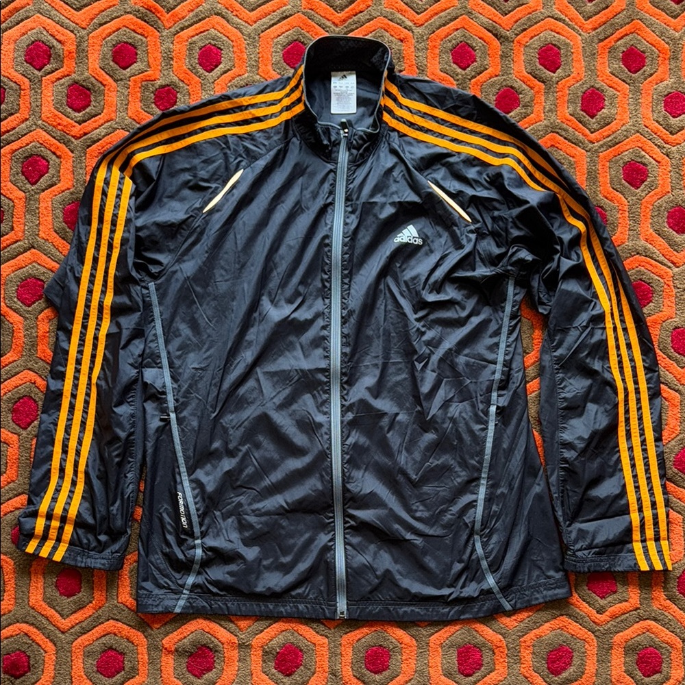 MAKE OFFER! Adidas Black and Orange Windbreaker with Stand-Up Collar Men's Large